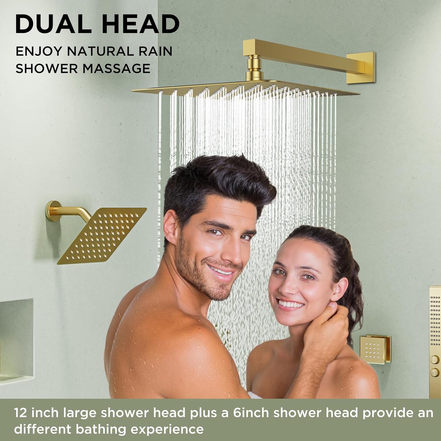 Shower System with 4 Body Spray Jets, STARBATH 4 Way 12 + 6"Rainfall Shower Head with Handheld Combo, Wall Mounted Shower Jets System in Wall Shower Faucet Set, Brushed Gold