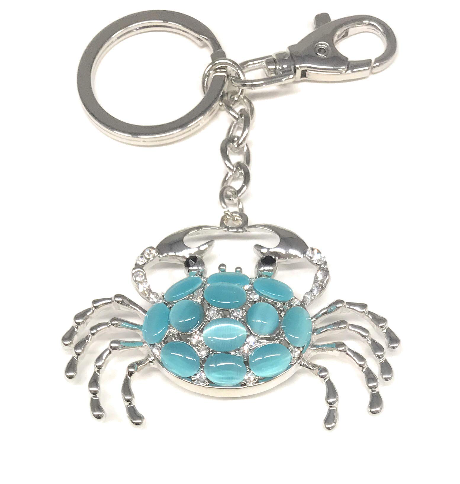 Kubla CraftsNautical Blue Crab with Cabochon Style Stones Key Chain, 4.75 Inches Long
