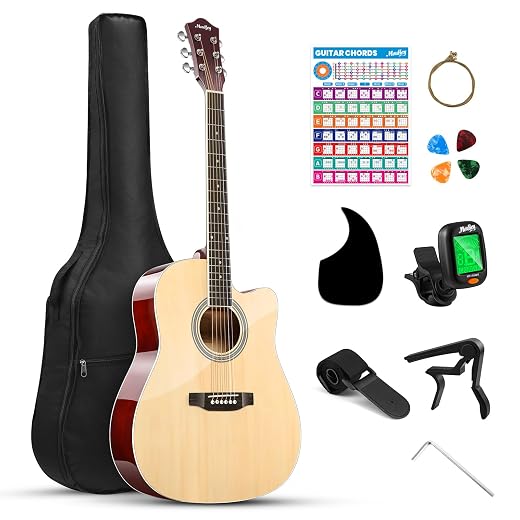 Moukey 41" Acoustic Guitar for Beginners Adults 4/4 Guitarra Acustica with Chord Poster, Gig Bag, Tuner,Steel Strings, Capo, Strap, Natural