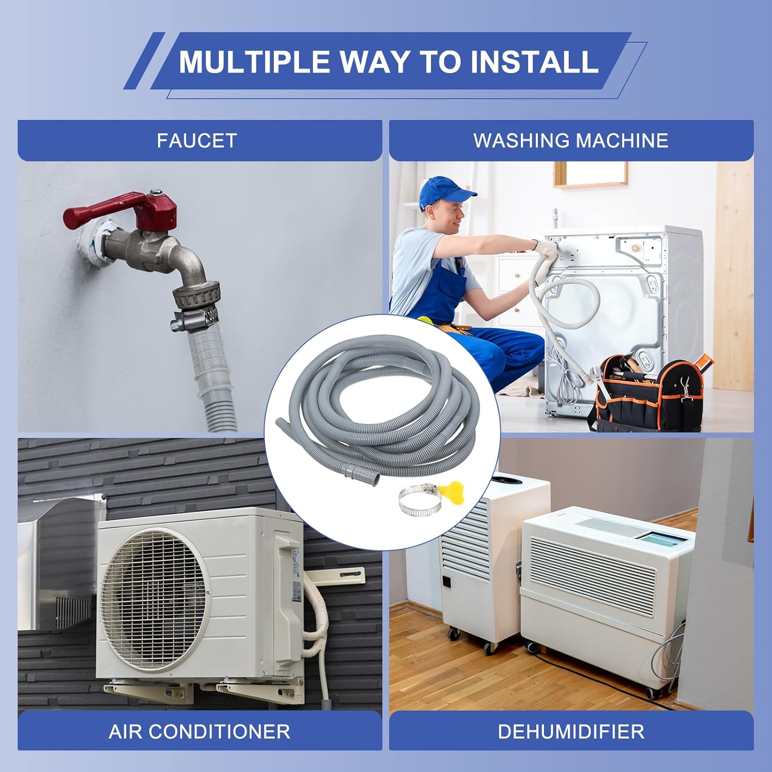 PATIKIL 19.7Ft Air Conditioner Drain Kit, 1 Set Universal AC Drain Hose Connector Hose with Clamp & Rubber Adapter for Mini-Split Window Portable AC Unit Dehumidifier Faucet, Gray