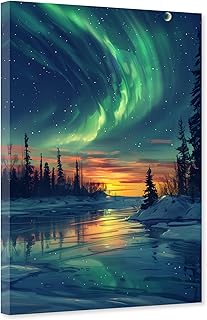 ARTZGX Aurora Borealis Wall Art Northern Lights Canvas Winter Landscape Picture Nature Scenery Painting for Bedroom Decor Frame(Aurora - A 12.00" x 18.00")