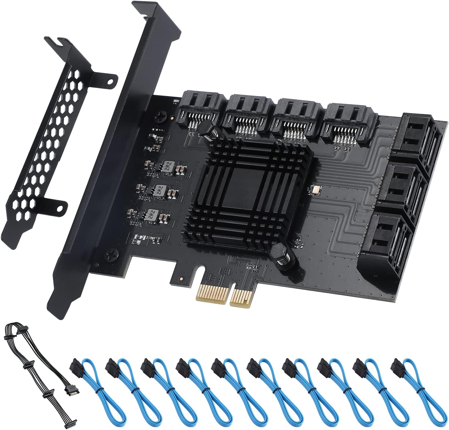 Binardat PCIE X4 A Scheda SATA A 6 Porte, Controller SATA 3.0 Da 6 Gbps, Include 6 Cavi E Staffa A Basso Profilo, Per Windows 10/11