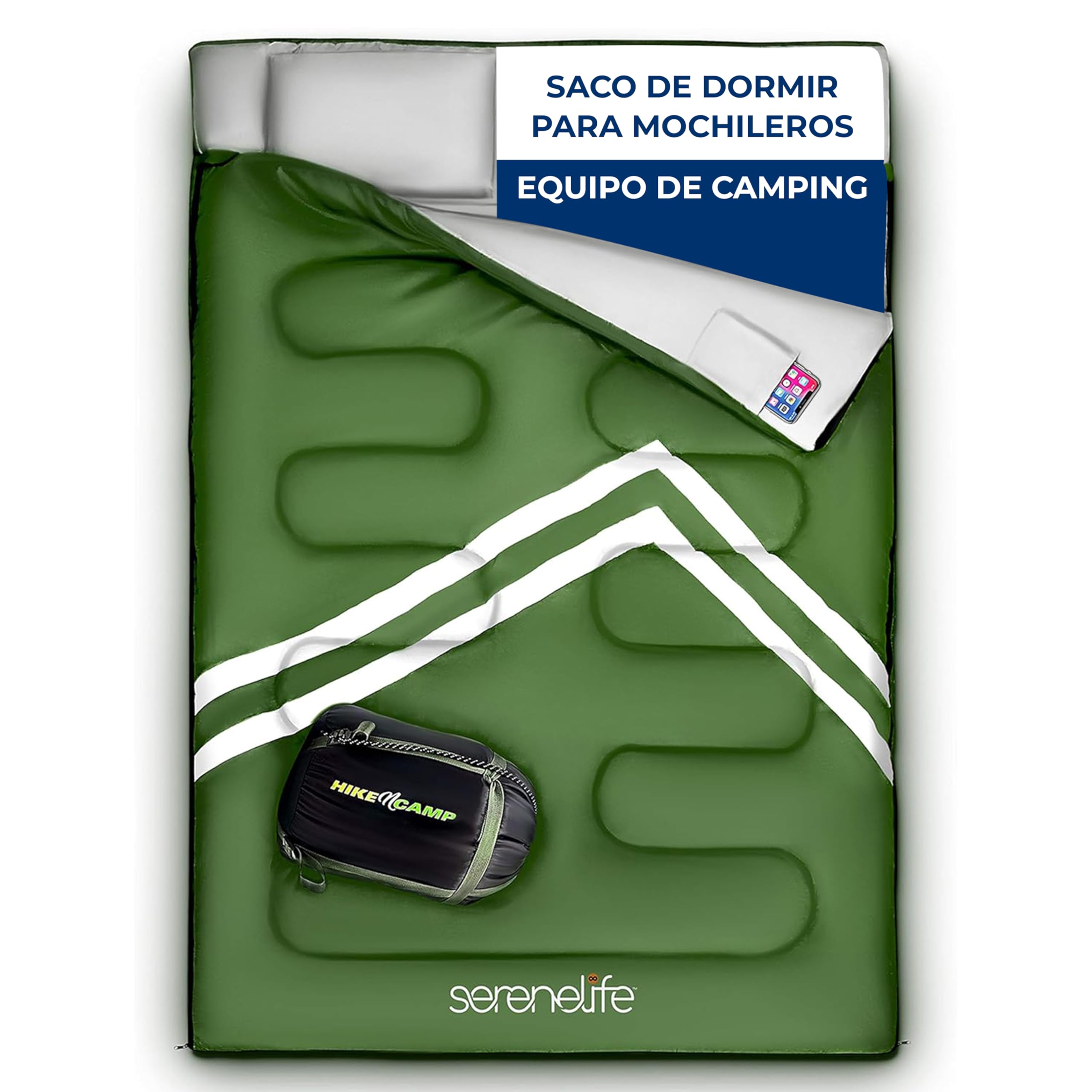 SereneLife Saco de Dormir Invierno, Doble, con Almohadas, Desmontable en 2 Sacos Individuales, Calido, Impermeable, Ligero, para acampadas y Senderismo en temperaturas de –12 a -15°C