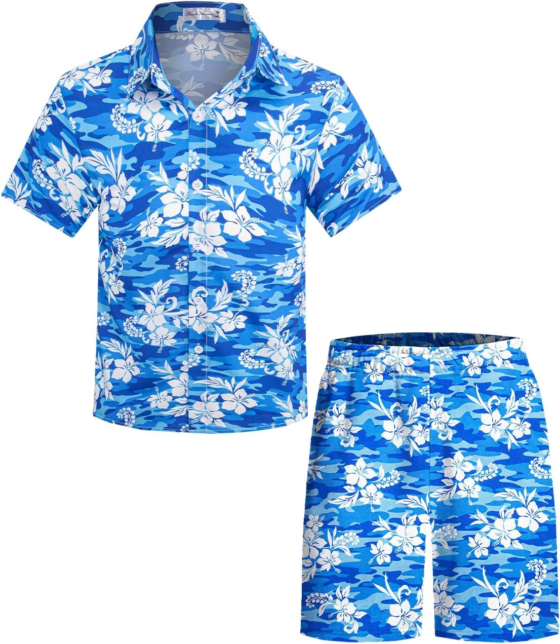 Yoimira Boys Hawaiian Shirt and Short Set Beach Shirts for Kids Printed Casual Outfit 2 Piece with Pocket 7-14 Years
