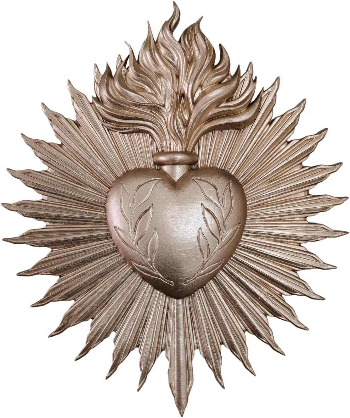 wsmart Sacred Heart Wall Decor - Vintage Gold Resin Catholic Statue, Antique Jesus Heart Art for Indoor & Outdoor Spiritual Home Decor