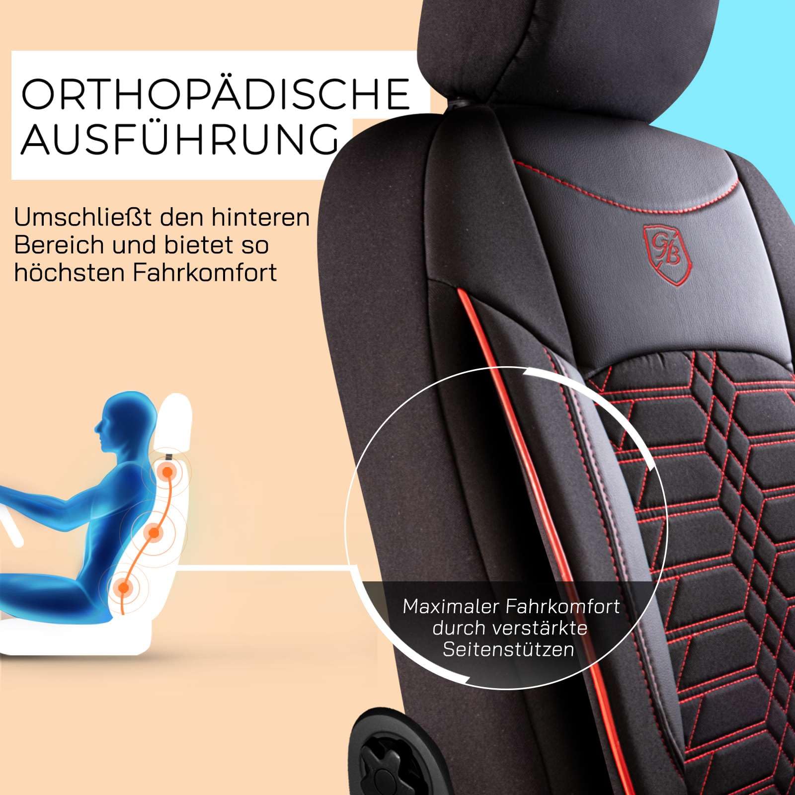 Autositzbezüge Universal – Premium Autozubehör Innenraum für PKW & SUV – Jacquard Sitzauflage, Autoschonbezug Auto, Airbag-kompatibel, Schwarz-Rot, Vordersitz-Set inkl. Montageset