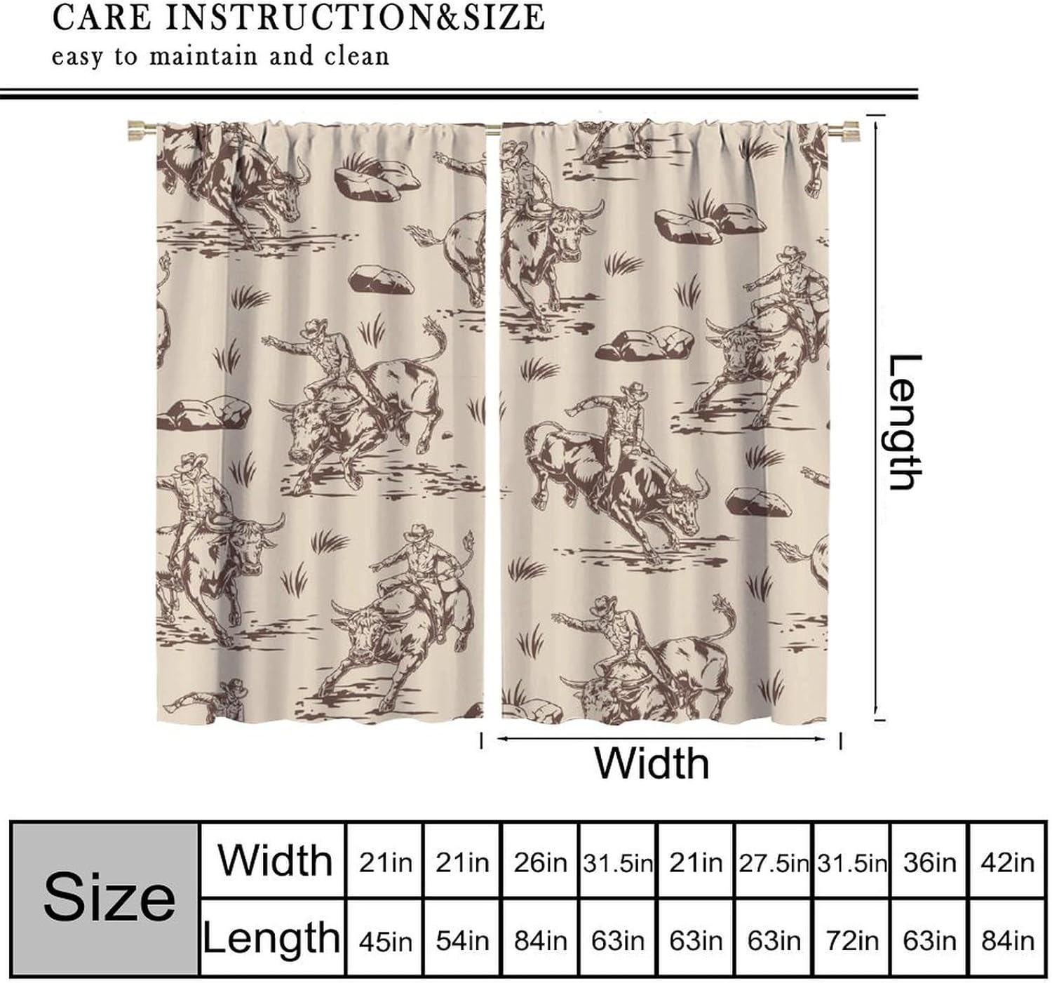 Western Cowboy Curtains, Wild West Desert Rustic Theme Hand Painted Window Treatments, Bedroom Living Room Blackout Noise Reducing Curtains