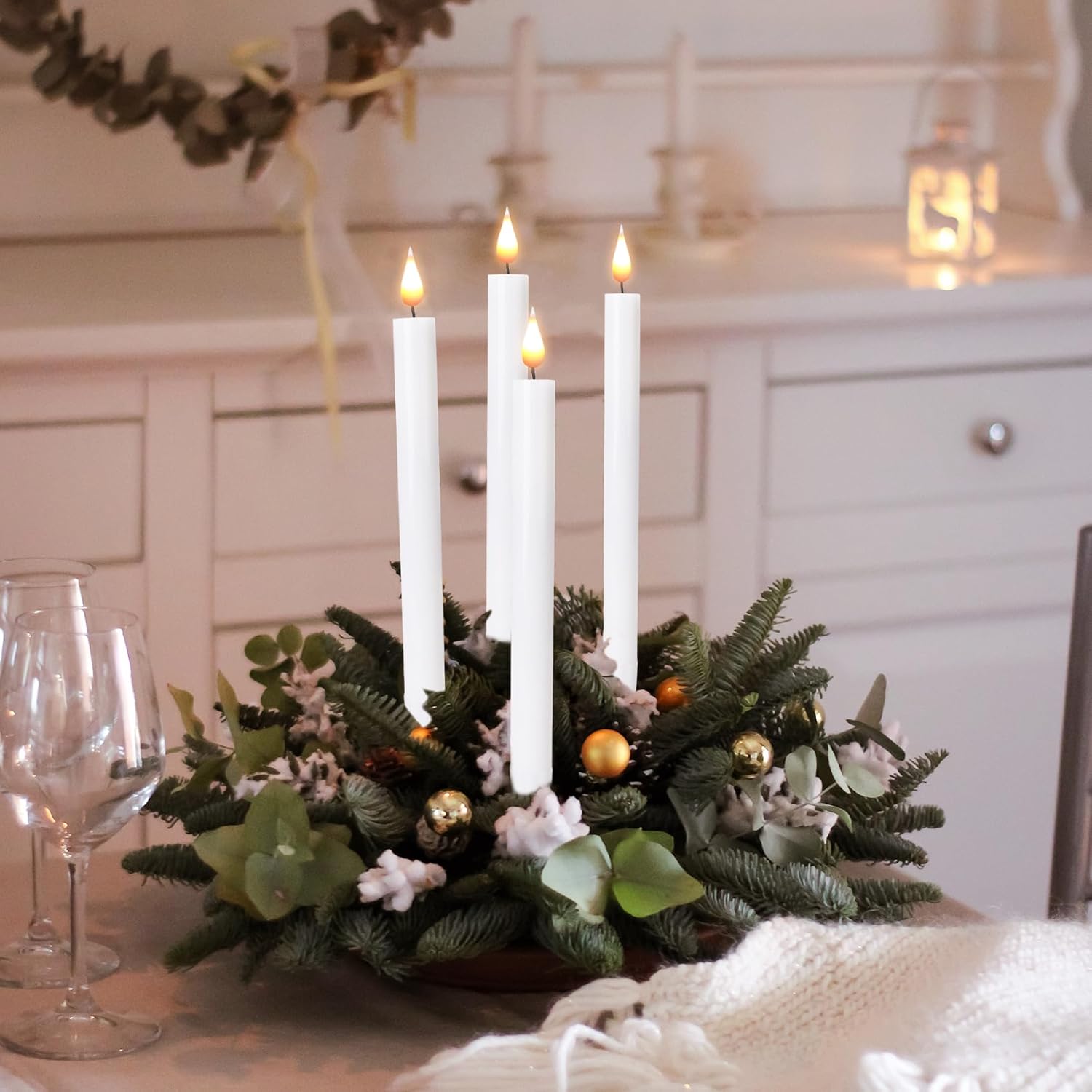 LED Flameless Window Candles With Remote Timer-Battery Operated Realistic Flickering Candlesticks Lights With Removable Gold Candle Holders Best Gift For Xmas Wedding Home Dinner Decor Set of 10