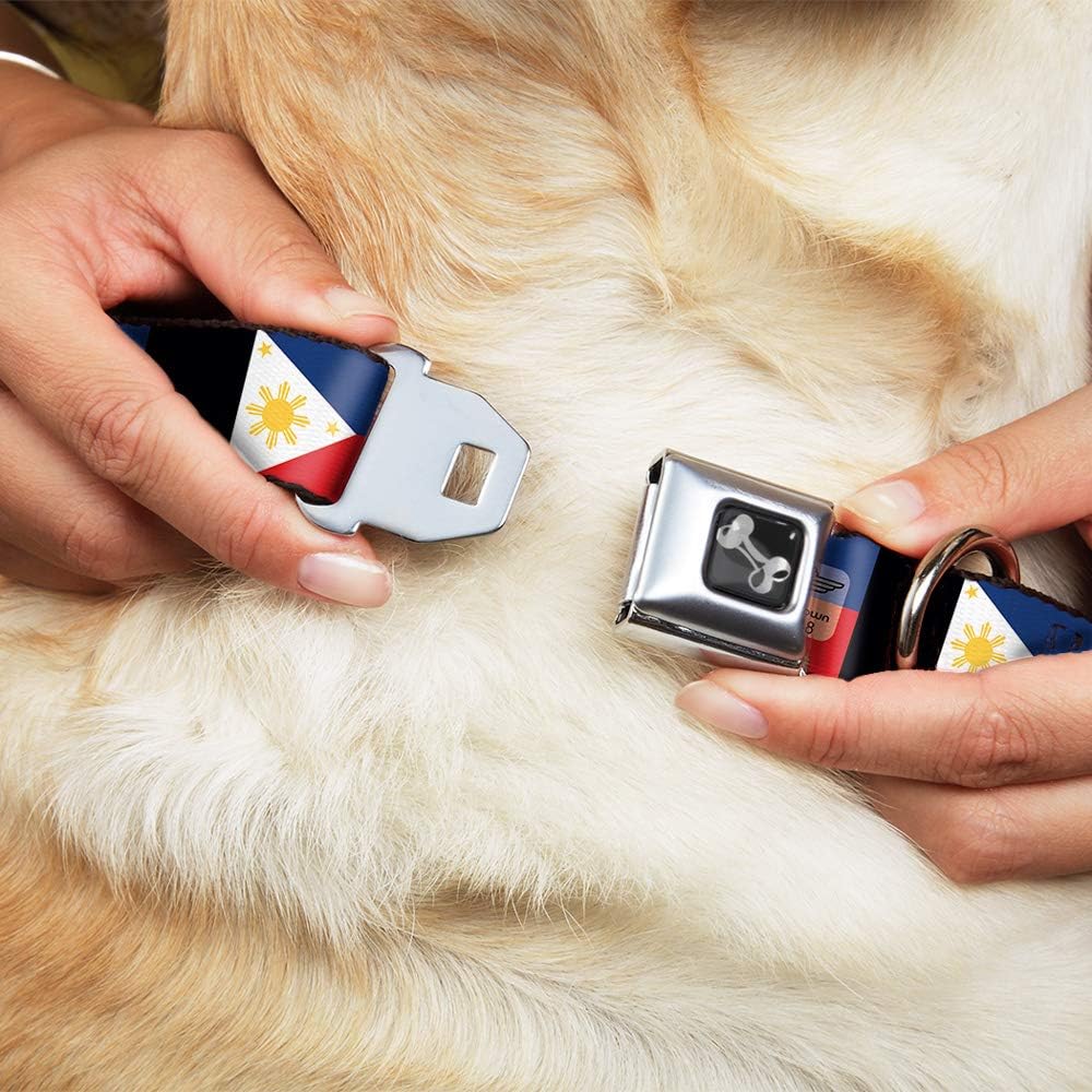 Dog Collar Seatbelt Buckle Philippines Flags 15 to 26 Inches 1.0 Inch Wide