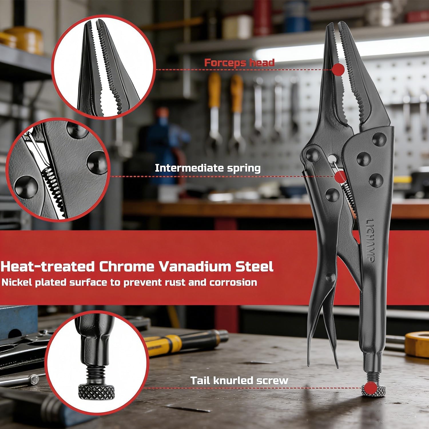 Lichamp 5PCS Vice Locking Pliers Set, 10 9 7 6 5 inches Curved Jaw Vise and Curved Jaw Grip Pliers Set