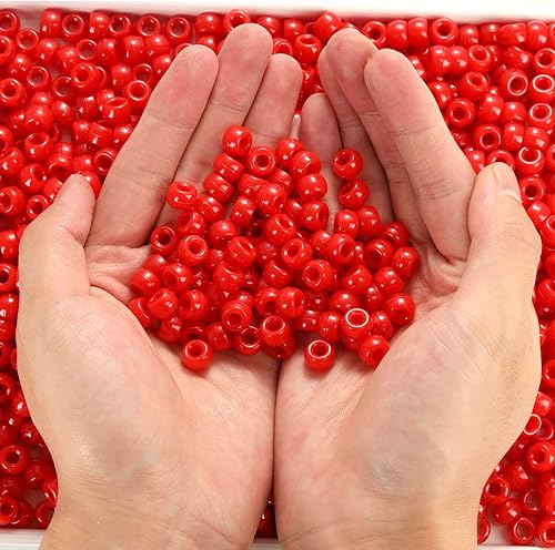 Miniatura 4 de Cuentas de poni rojo (1200 unidades de 0.236 x 0.315 pulgadas), cuentas para manualidades para hacer joyas, trenzado de cabello y manualidades (rojo)