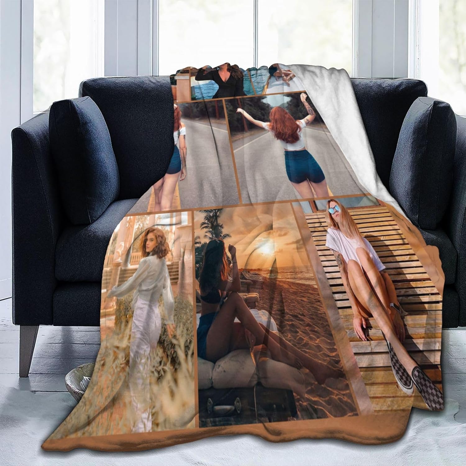 Custom Blanket with 8 Photos Personalized Throw Blankets Add Design Your Text Logo Picture Customizable Soft Warm Air Conditioner Blanket for Creative Souvenir Sofa Decoration - Image 8