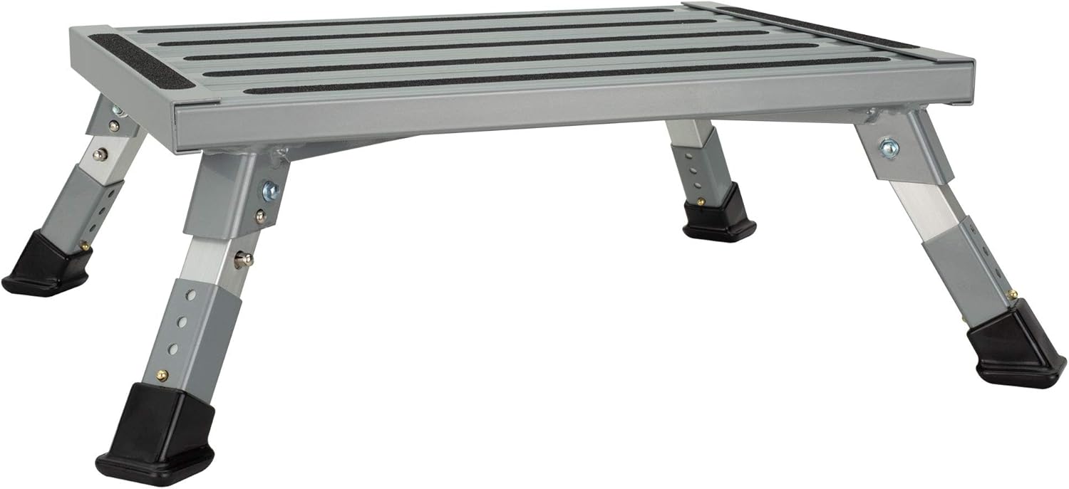 RecPro RV Aluminum Platform Step | RV Portable Step | Adjustable Height | Supports Up to 1000 lbs. | Non-Slip Rubber Feet