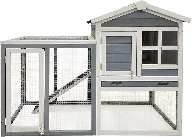 Grey Rabbit Hutch with Outdoor Run for Pet Rabbits and Guinea Pigs