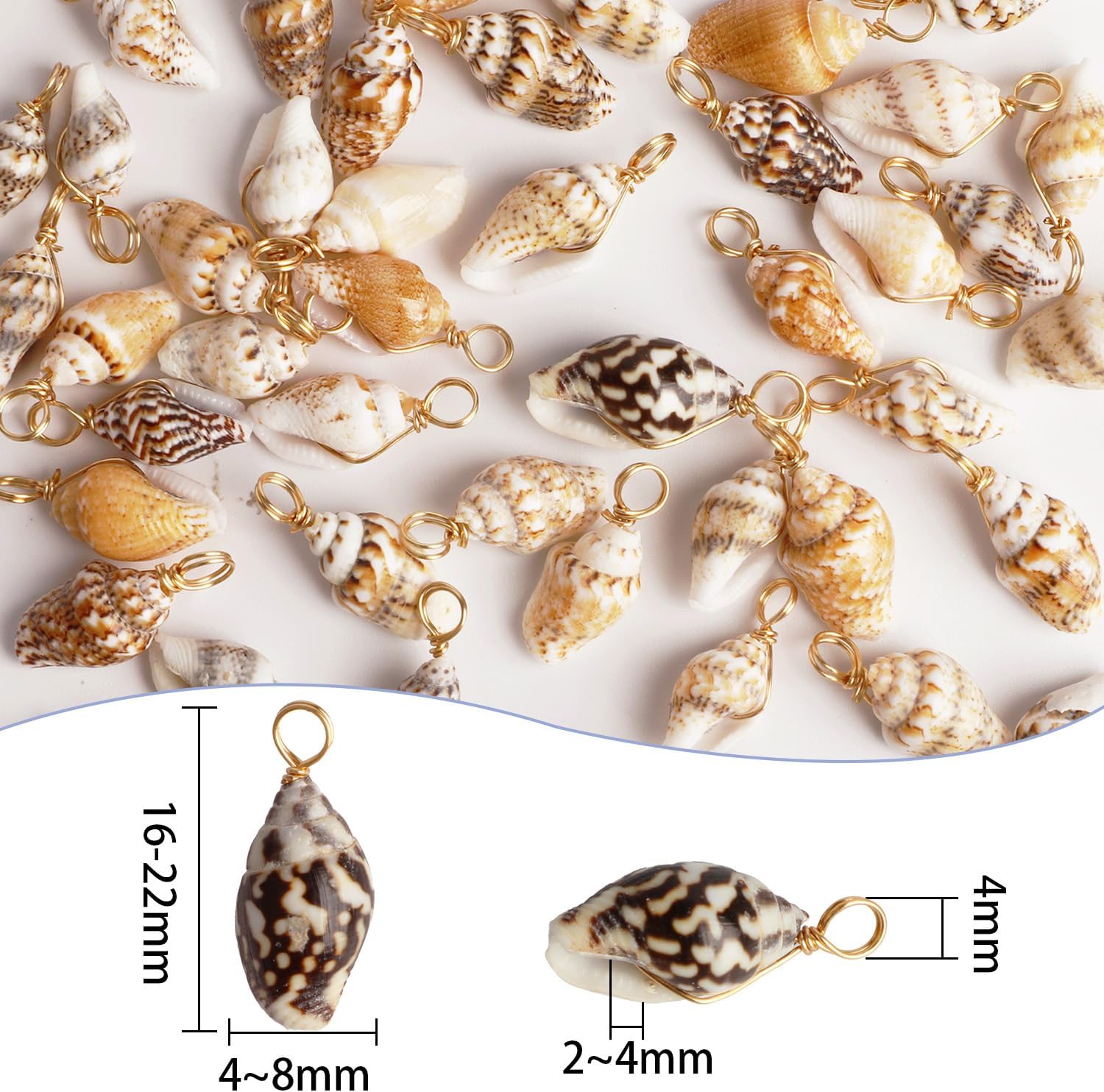 72PCS Natural Shell Pendants, Spiral Seashells Craft Charms, Spiral Cowrie Shell Pendants for Jewelry Making Home Decor Ocean Beach Party Supplies - Image 2