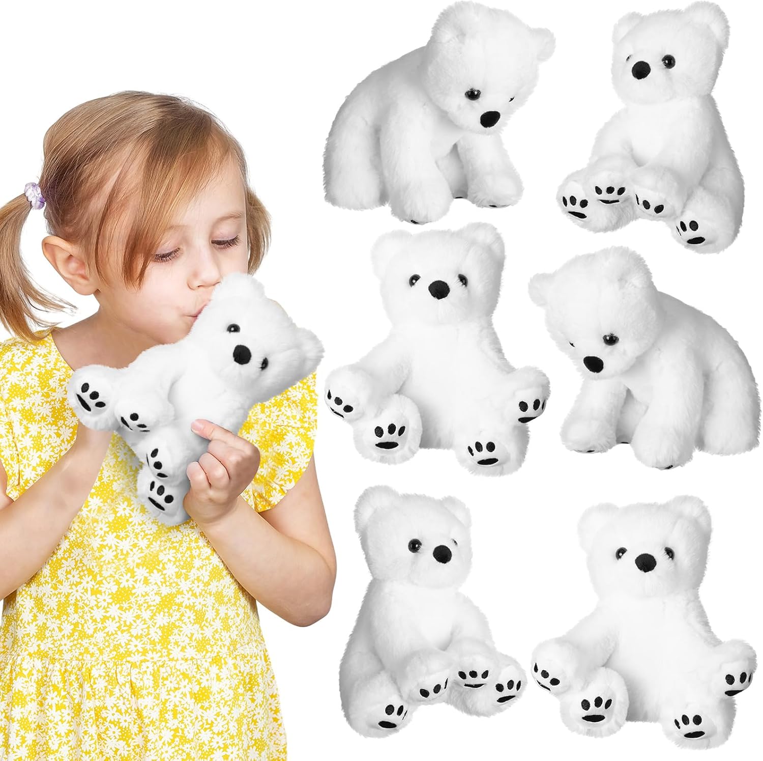 Leyndo 6 Pcs 8 Inch Polar Bear Plush for Kids Cute Stuffed Animal Soft Cuddly White Bear Plush Toy for Christmas Birthday Decoration Gifts