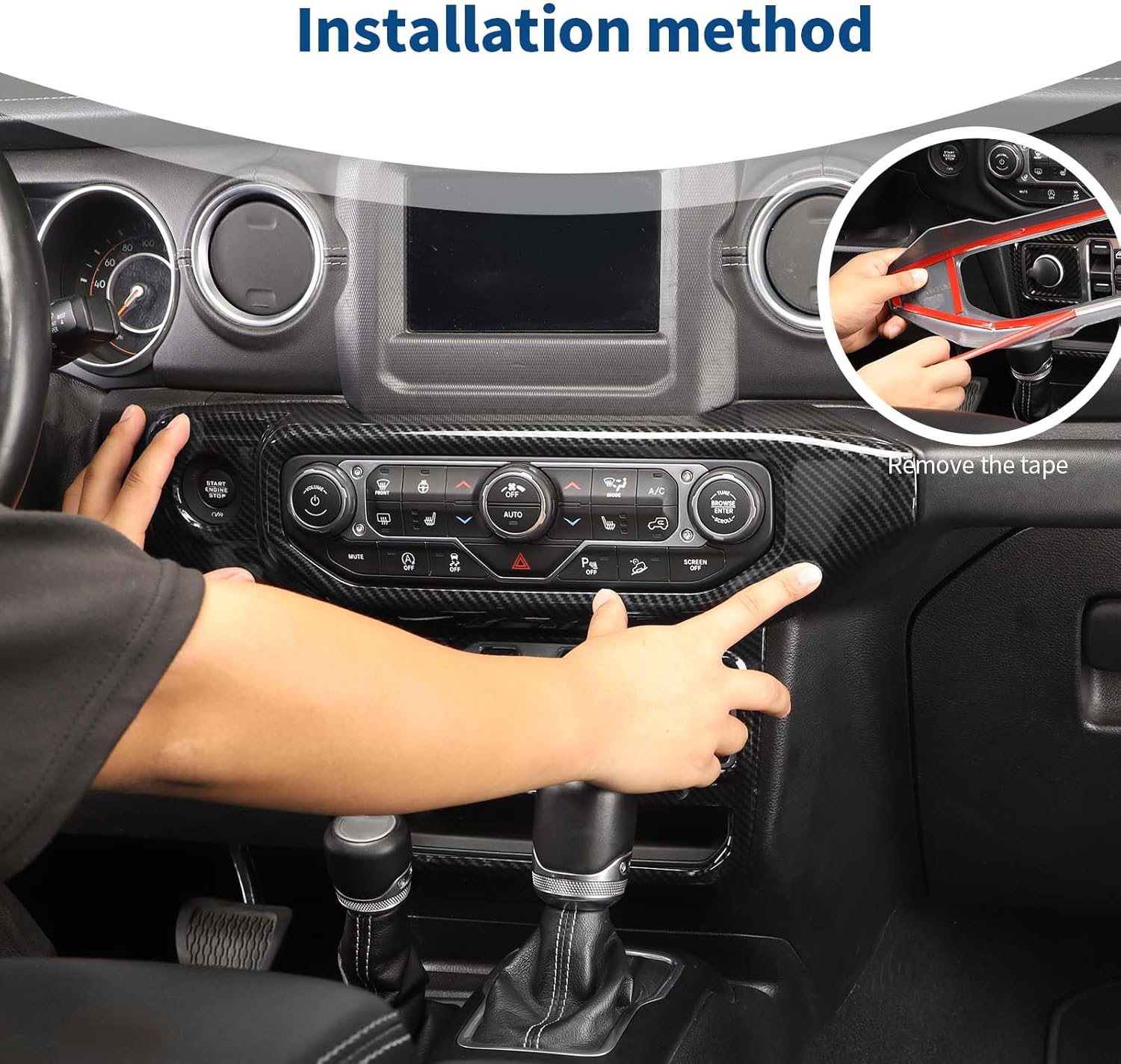 for Jeep JL Center Console Dashboard AC Control Panel Trim Cover for 2018-2023 Jeep Wrangler JL JLU & for Jeep Gladiator JT 2020-2023 Black Carbon Fiber Interior Accessories 5pcs