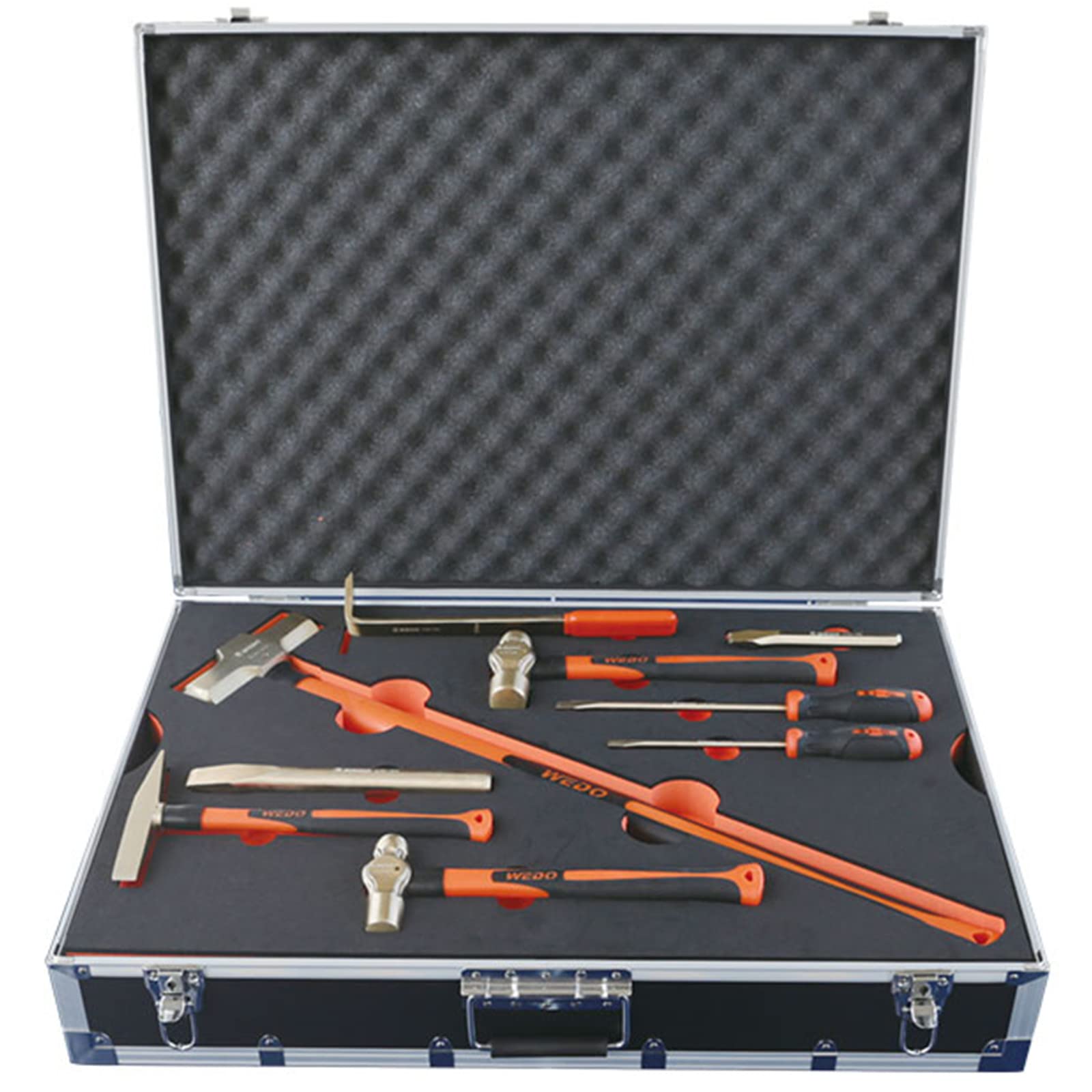 WEDO Set di 17 strumenti di sicurezza senza scintille in rame al berillio, senza scintille con martelli, cacciaviti, chiavi nella cassetta degli attrezzi, non magnetico, forte coppia,