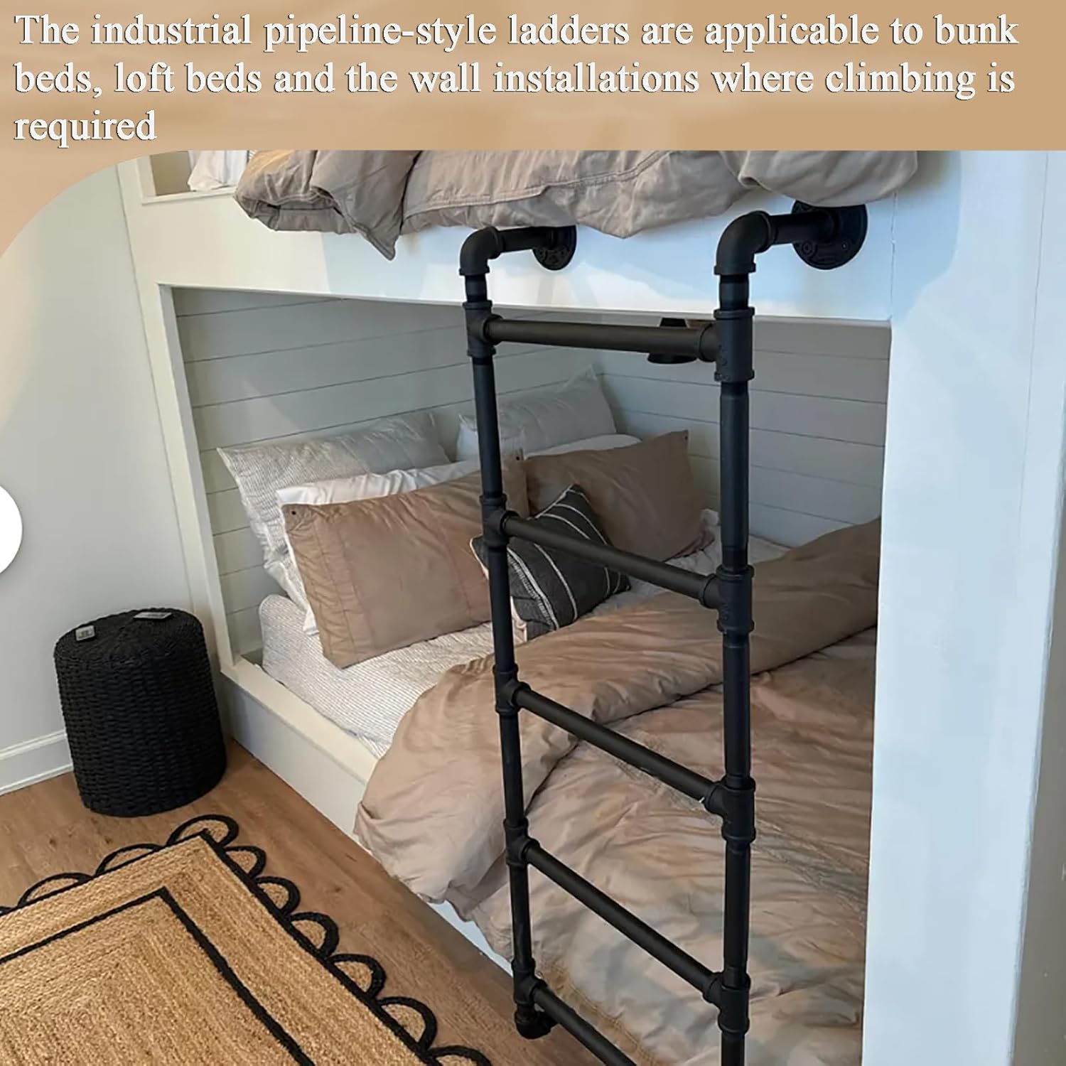 Wall Mounted Ladder for Attic Loft Bunk Bed Window Iron Metal Pipe Frame Outdoor Climbing Escape Industrial Heavy-Duty Wrought Wallmounted