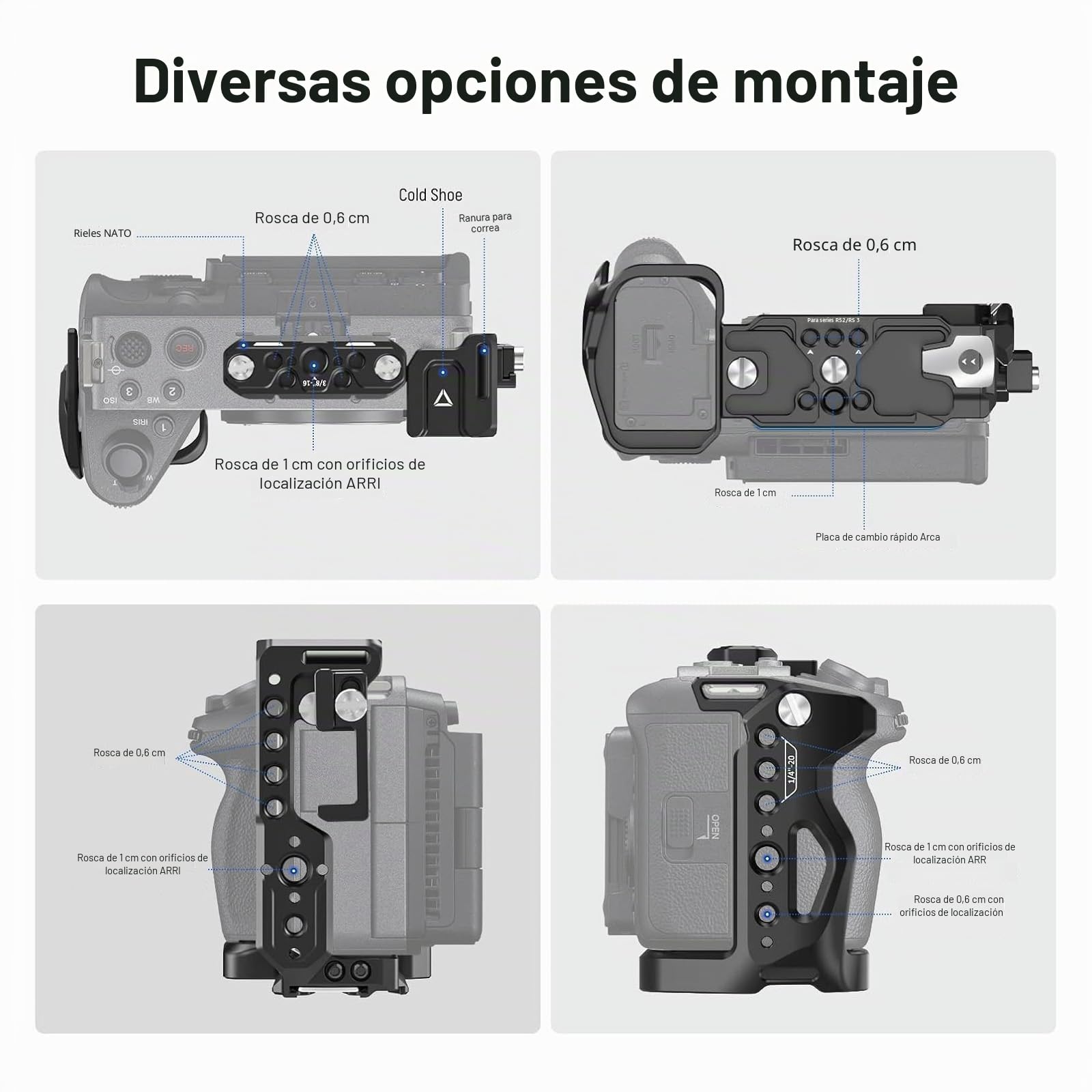 NEEWER FX3/FX30 Jaula con HDMI Cable Clamp, Riel NATO, Agujeros de Posicionamiento ARRI de 3/8", 1/4" Roscas, Compatible con Sony FX30 FX3 Original XLR Handle,Compatible con DJI RS3 RS2 Gimbal, CA011