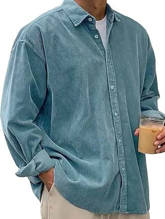 LOVESHOOT Men's Corduroy Button-Down Shirt Jacket