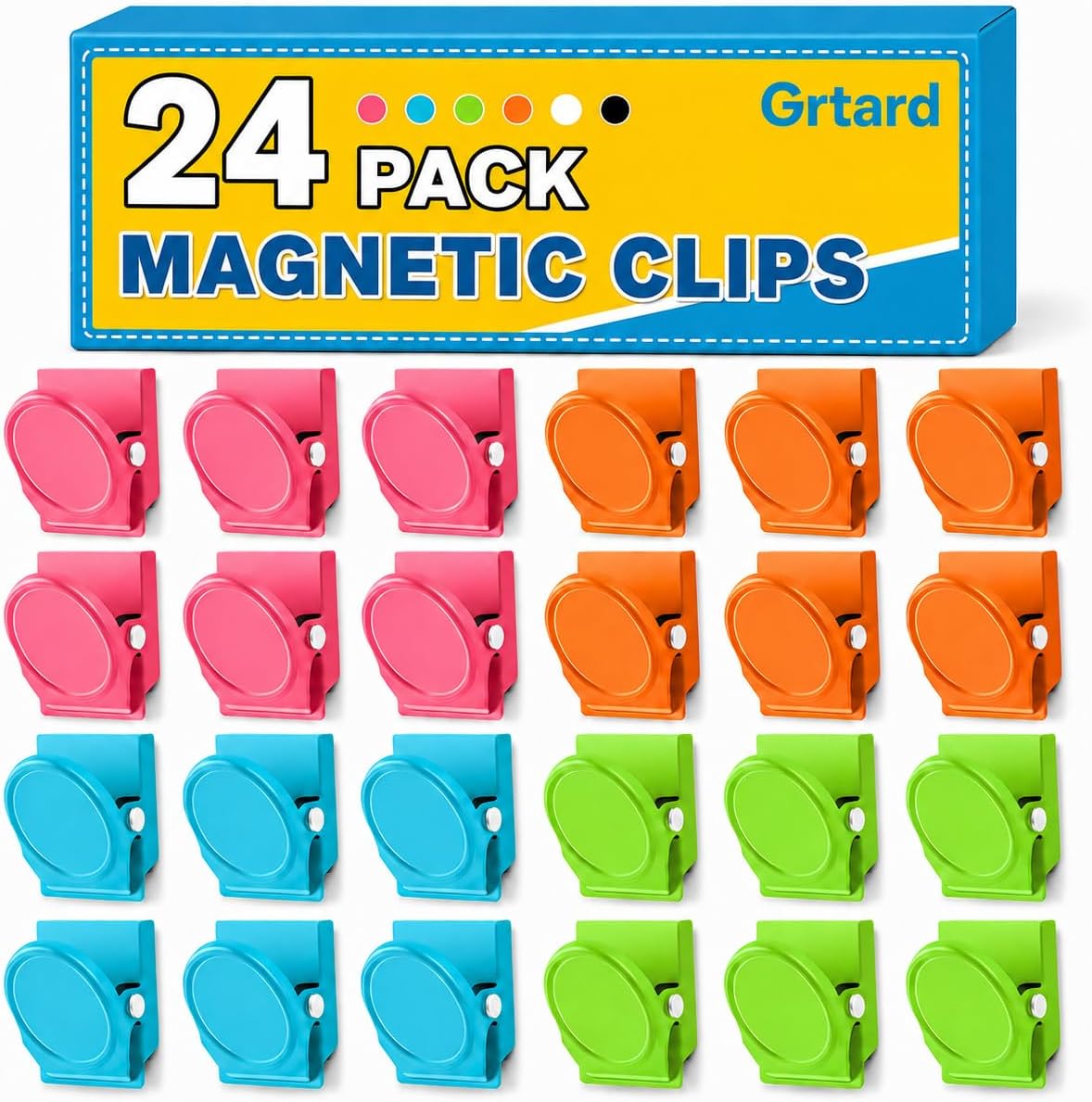 Grtard 24 Pack Colorful Magnetic Clip, Refrigerator Metal Magnets Clips