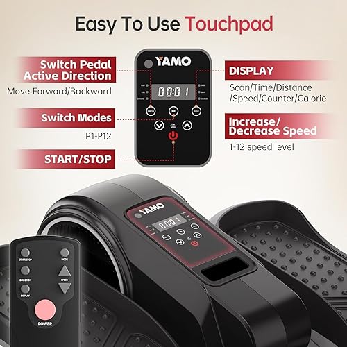 Miniatura 3 de YAMO Máquina elíptica para debajo del escritorio, ejercitador de piernas elípticas sentado para personas mayores, totalmente montado, silencioso,