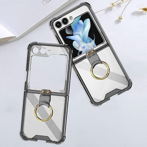 Miniatura 6 de Funda para Samsung Galaxy Z Flip 5 con soporte de anillo, 1 protector de pantalla frontal, ajuste delgado y transparente, TPU suave, a prueba de