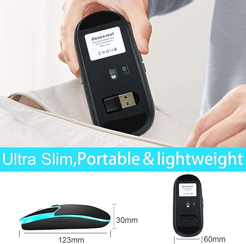 Miniatura 6 de DANCESOUL Mouse inalámbrico con botón de cuero, mouse para laptop, mouse LED con luz colorida RGB, mouse silencioso delgado recargable, mouse USB C,