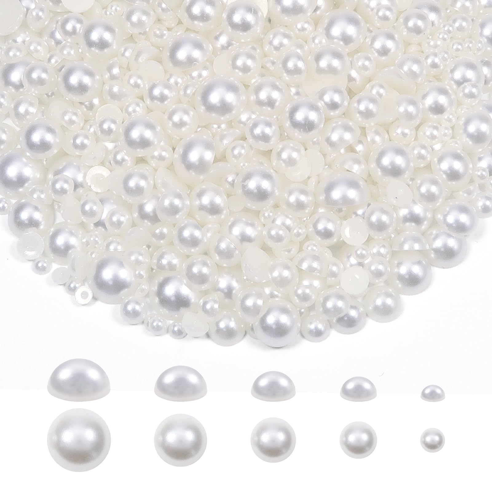 TOAOB 1000pcs White Flat Back Pearls Round Half Flat Glossy Beads Mixed Sizes 4mm 6mm 8mm 10mm 12mm for Nail Art DIY Crafts Jewelry Decoration Wedding Dress Phone Case