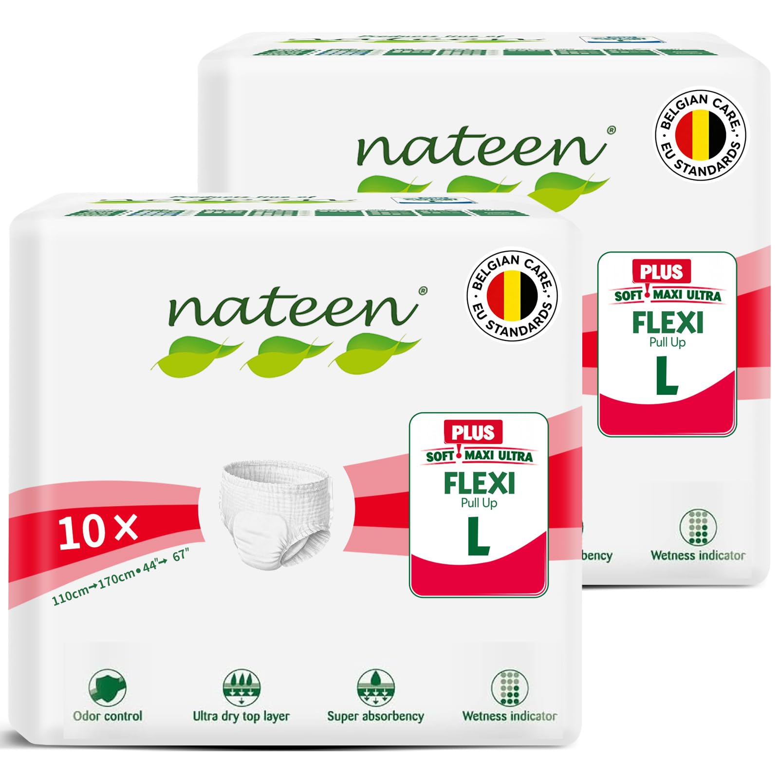 Nateen Flexi Plus Adult Diapers Pants,Incontinence Pull Up,Large,Waist Size 110-170cm,20 Count,Superior Comfort,Excellent Combination of Protection.