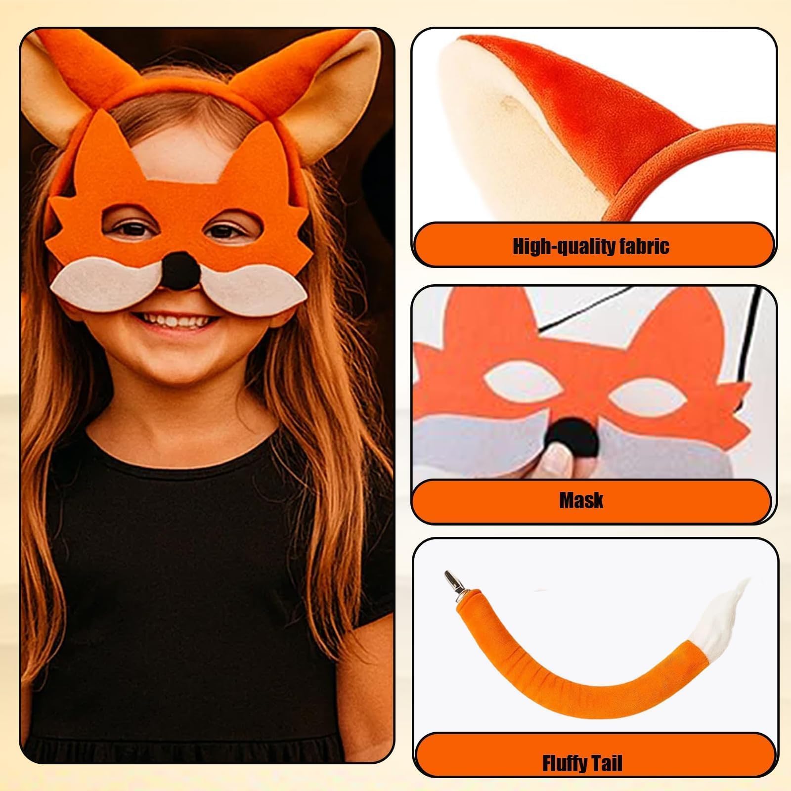 YgonziRuvc 4Pcs Fox Costume Set including Ears Headband, Tail, Nose & Mask, for Kids Adults Animal Cosplay, Halloween Party - Image 3