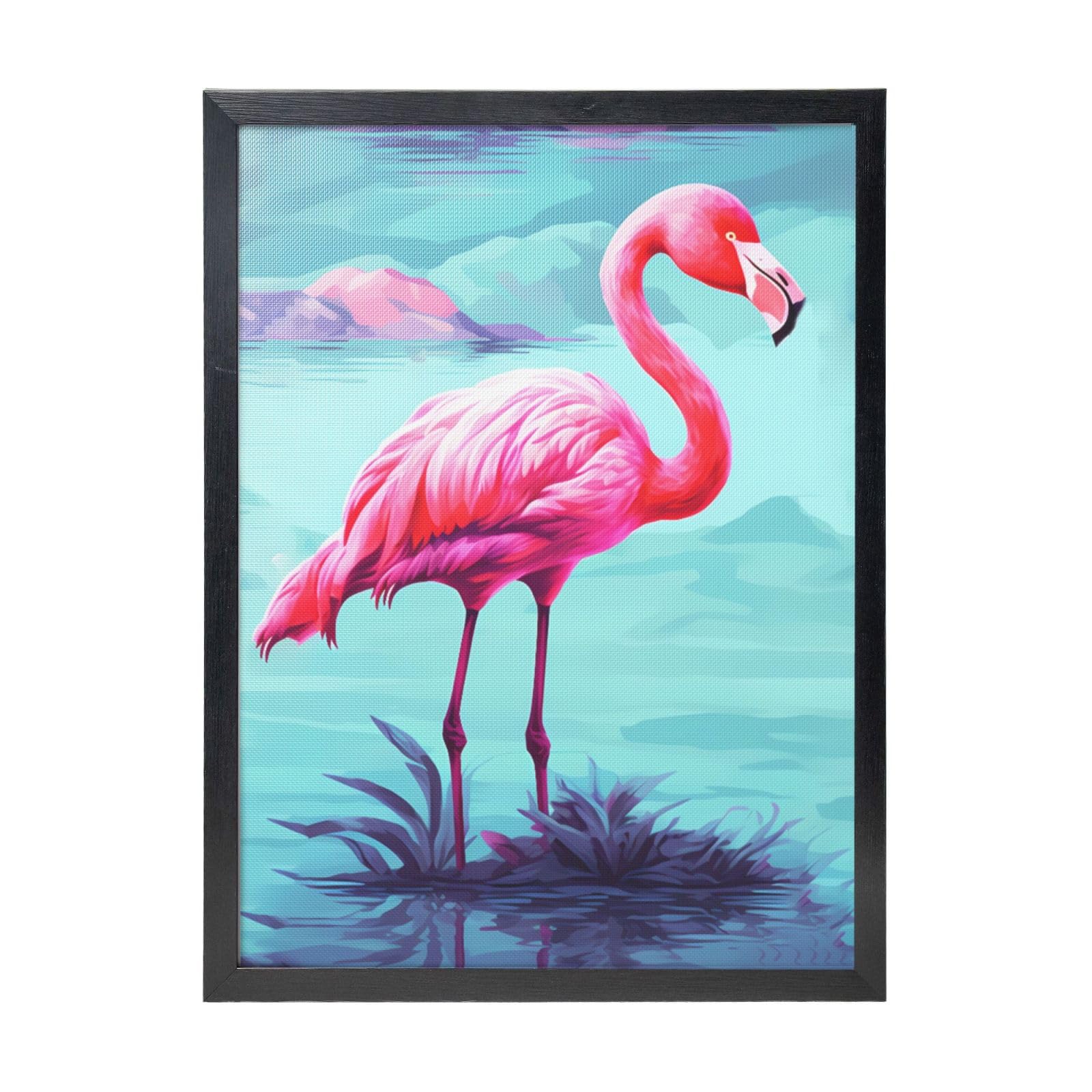 Framed Wall Art - Decorative Canvas Painting Flamingos Pictures Poster Aesthetic Modern Prints Artwork for Bedroom Office Wall Decor Ready To Hang 12x16 in