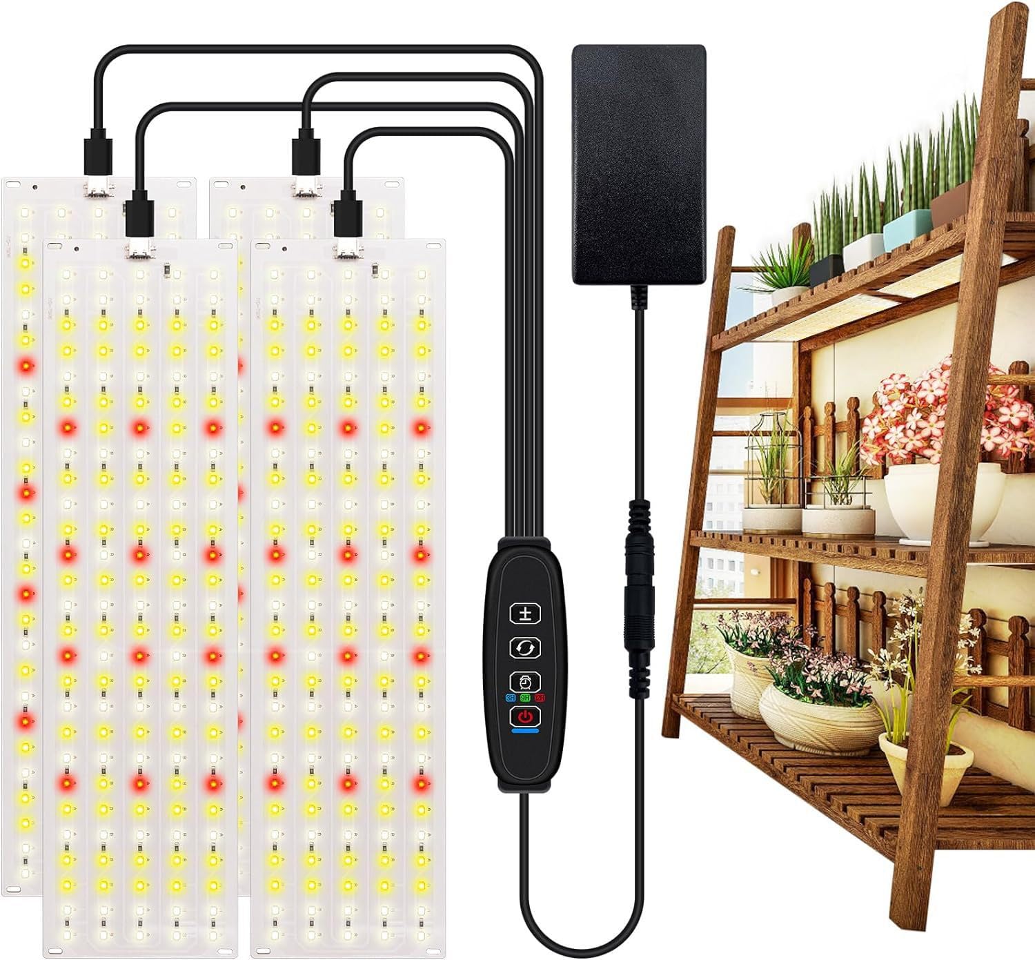SunStream Pflanzenlampe LED Vollspektrum, 4 Stück Pflanzenlicht mit 540 LEDs, Pflanzenleuchte Wachsen licht für Zimmerpflanzen Grow Light mit Zeitschaltuhr, 10 Arten von Helligkeit