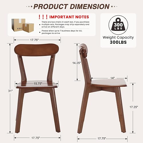 Miniatura 2 de HNY Juego de 4 sillas de comedor de madera maciza estilo granja, sillas de comedor modernas de mediados de siglo con respaldo curvado abierto,