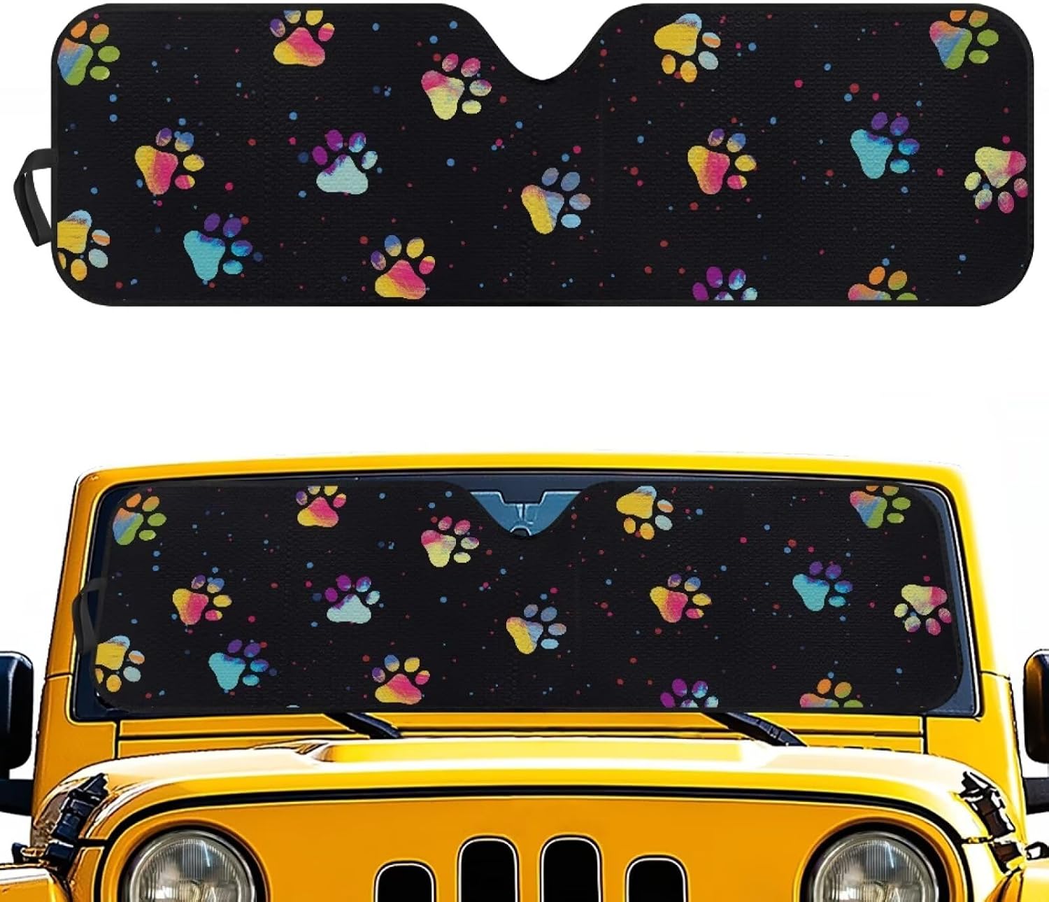 Windshield Sun Shade for Jeep Wrangler JL, Cute Paw Print Sun Shade Car Windshield for 2024 2025 Jeep Wrangler 4XE, Easy Installation