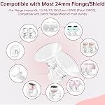 Flange Sizing Kit, 10PCS Flange Insert 13/15/17/19/21mm for 24mm Flange/Shield of Most Pumps, Silicone&Soft Flange Size Nipple Ruler, Breast Flange Measuring Sizing Breast Pump Flange Inserts
