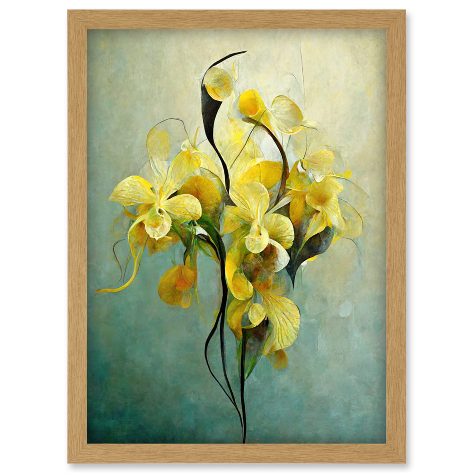 Doppelganger33 LTD Elegant Orchid Yellow Modern Artwork Framed Wall Art Print A4