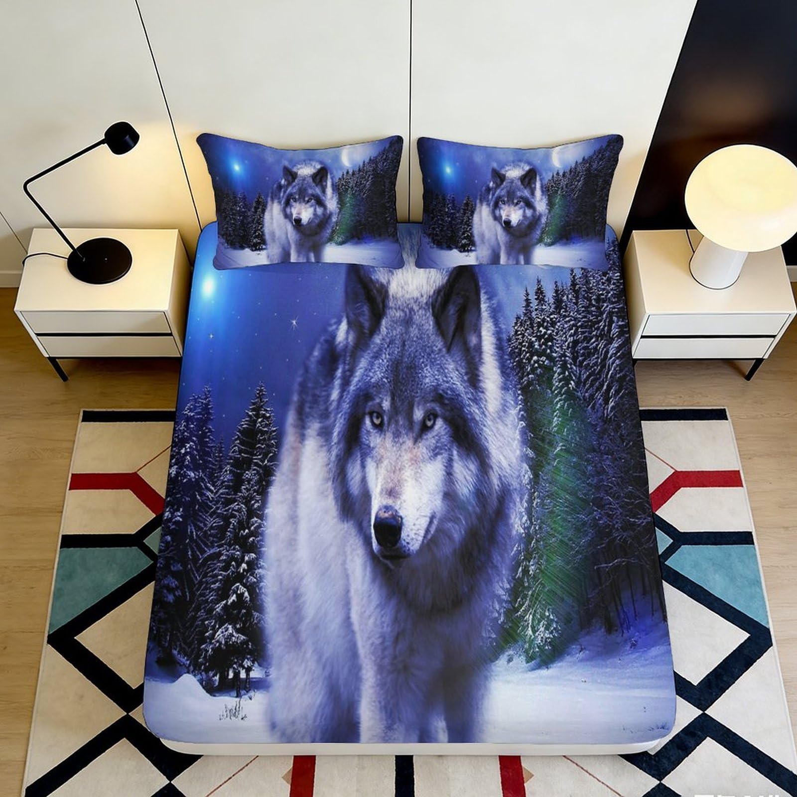 Pnayamiorkfel Style-7 3D Printed Snow Forest Wolf Fitted Sheet Microfiber Soft Bed Sheet For Bedroom Guest Room Mattress Decor 90X200x25cm