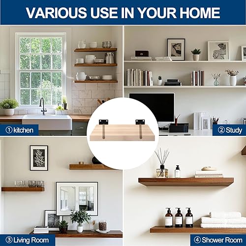 Miniatura 10 de 16 soportes para estantes de madera flotantes de 5 pulgadas, color negro, de acero macizo, soportes ocultos para repisas de madera flotante, soporte