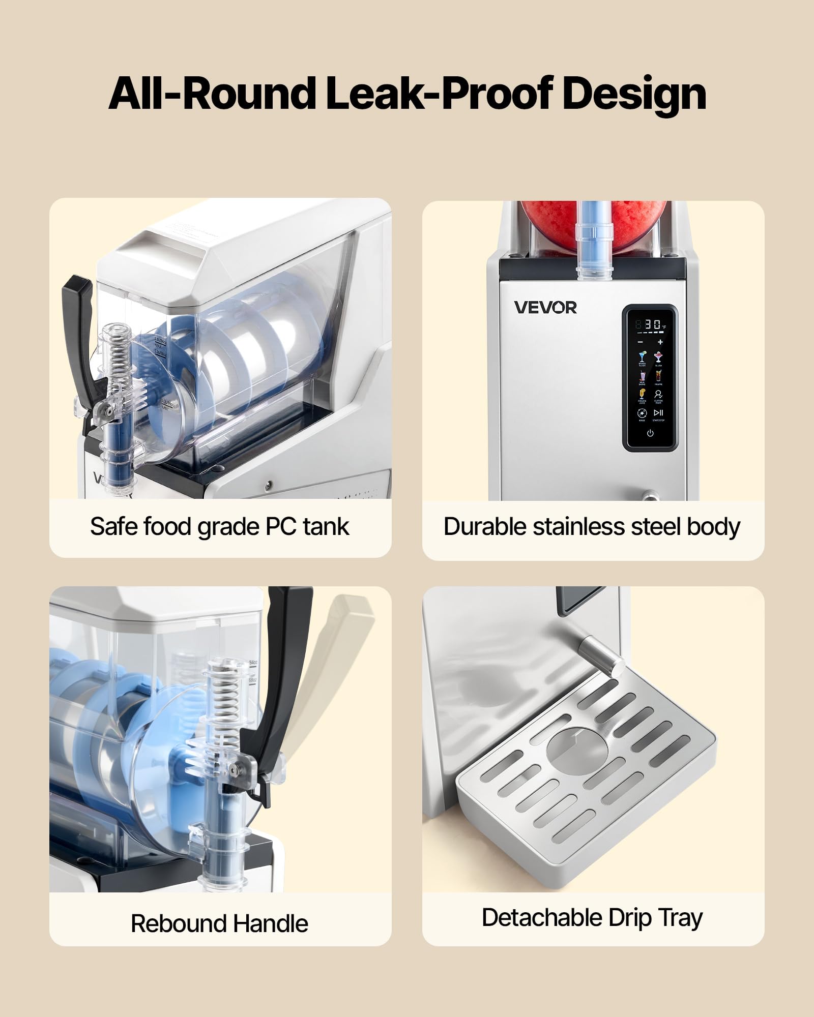 VEVOR Macchina per Granite 1 x 3 L 350 W Serbatoio Singolo Macchina per Bevande Ghiacciate Succo Fredde Cocktail con Funzione Autopulente per Preparazione Frappé, Milkshake, Frullati