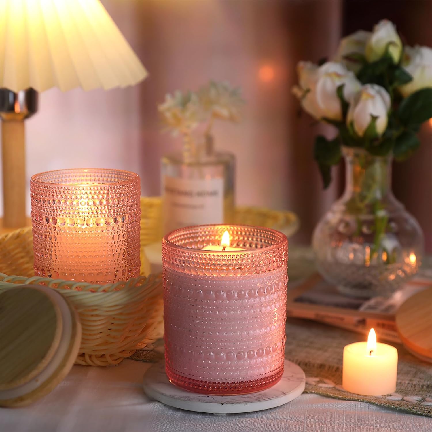 DARJEN 12 Pack Pink Candle Jars for Making Candles- 8 OZ Empty Glass Candle Making Jars with Bamboo Lids and Labels, Candle Containers Candle Making Jars for DIY Gifts - Image 6