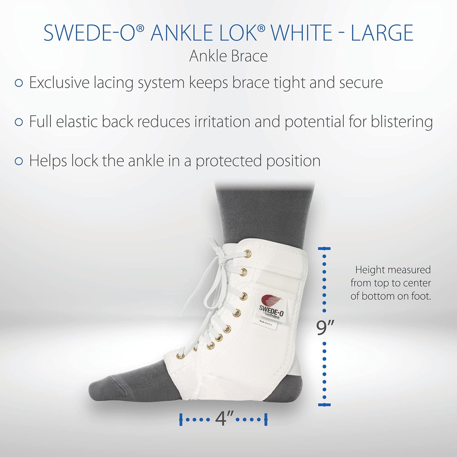 Swede-O Ankle Lok Support with Knit Tongue, Exclusive Lacing System Keeps Brace Tighter Longer, Side Stabilizers Provide Additional Ankle Support, Large, White