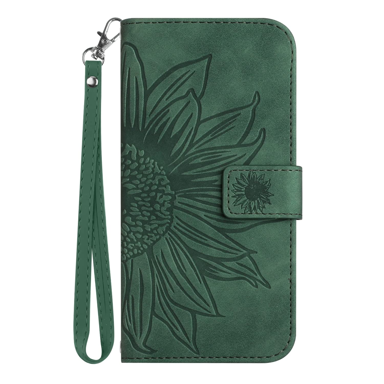 Phone Case Compatible with Nokia C3 - Sunflower Embossed Leather Case with Strap Anti-Seismic Bumper Kickstand Magnet Card Holder Cover for Nokia C3 [TYH] -Green