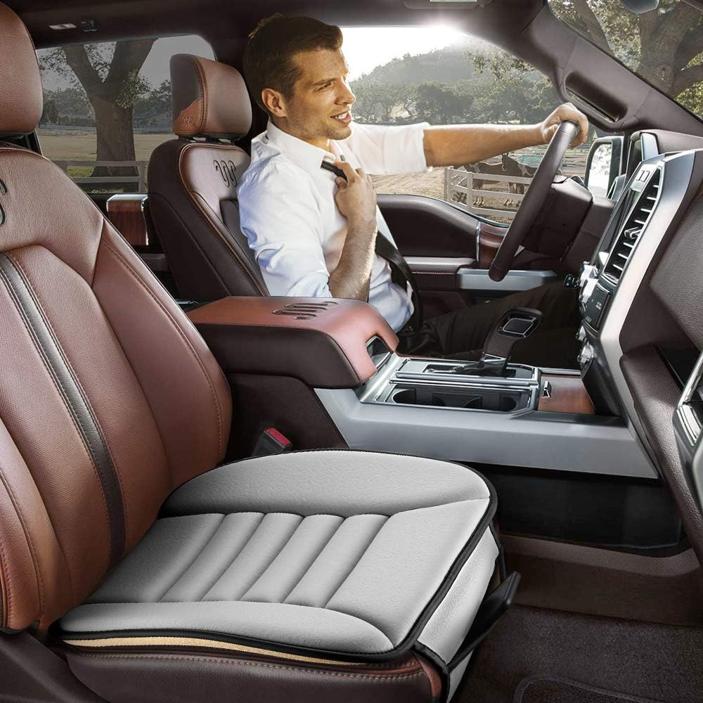 Tsumbay Car Seat Cushion, Driver Seat Cushion with Comfort Memory Foam & Non-Slip Rubber Bottom with Storage Pouch, Breathable Car Interior Seat Cover Pad Mat for Auto Supplies Office Chair - Grey : Automotive