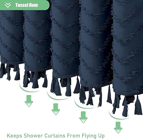 Miniatura 5 de Dynamene - Cortina de ducha, tela bohemia con rayas con chebrón en relieve, cortina para decoración de baño, hotel y spa, juego de cortina con