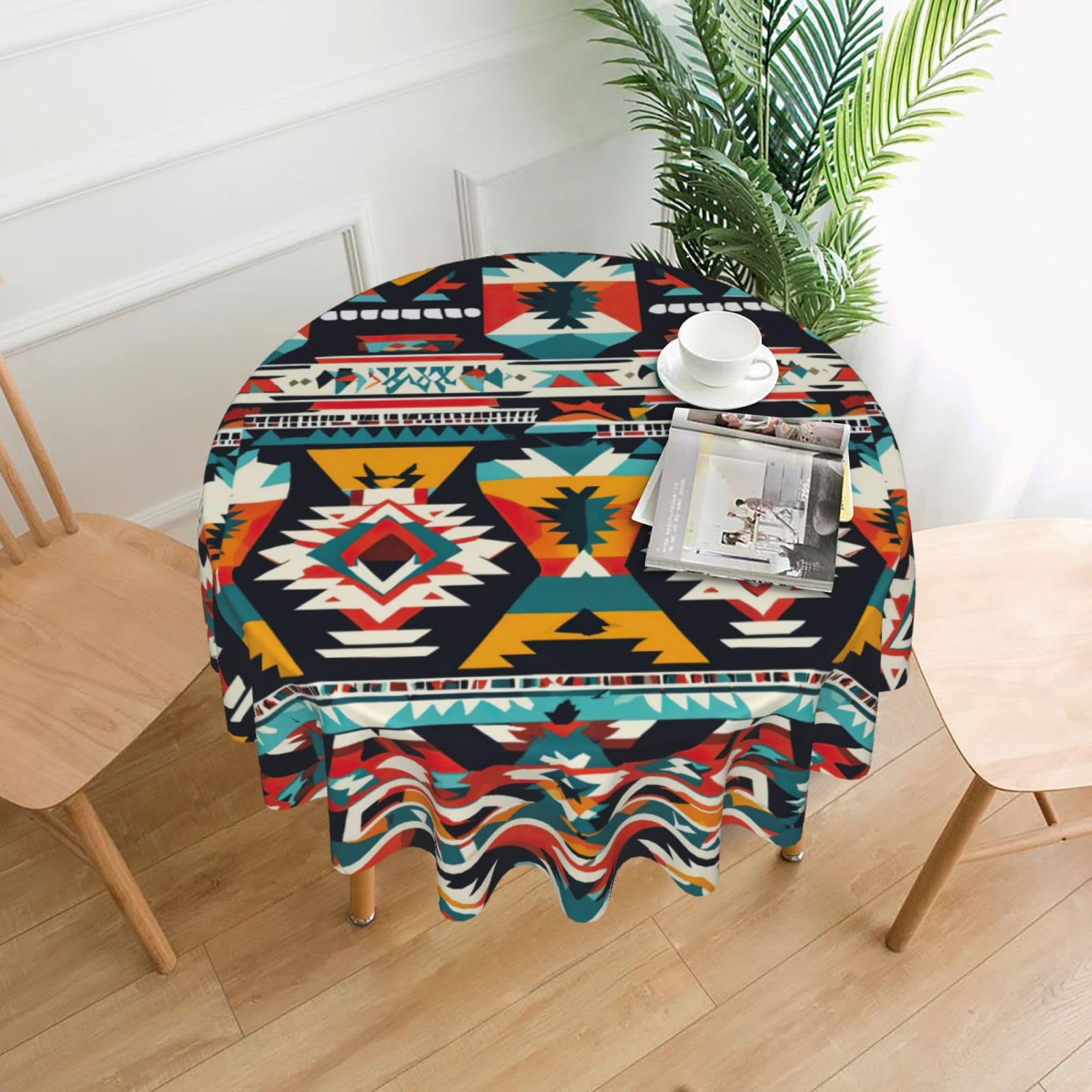 UVBDF Native American Pattern Print Multipurpose Round Tablecloth 60in Polyester Cover for Coffee Table Kitchen Desk Home Gift