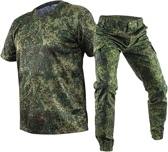 Summer Military Uniform Russian Camo Tactical Short T Shirt & Pants Mens Set Outdoor Working Clothing