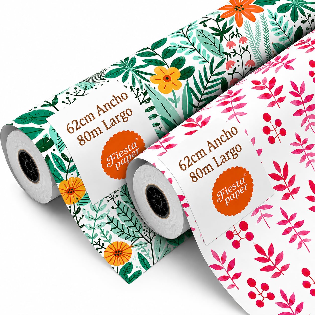 Pack 2 Rollos Papel Regalo Flores 62cm x 80m Bobina Grande FP Fiesta Paper