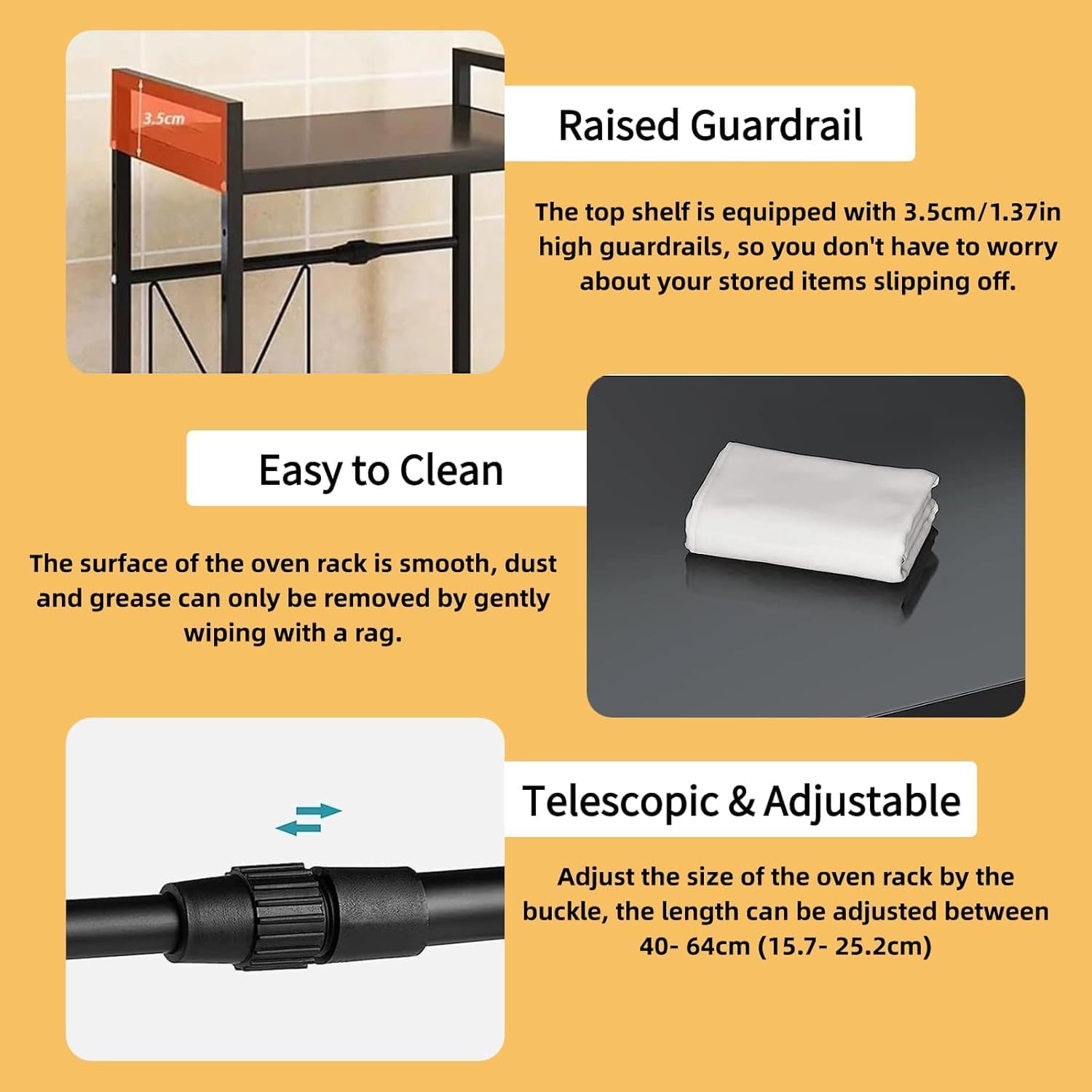 Yuehuam Extendable Microwave Oven Rack, Adjustable Height Microwave/Toaster Shelf Stand for Kitchen Countertop Storage, Heavy Duty Carbon Steel 2- Tier Shelf for Kitchen Counter